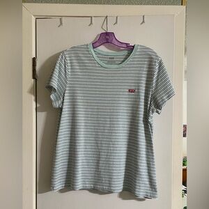 Levi Strauss women’s T-shirt, large teal and white striped